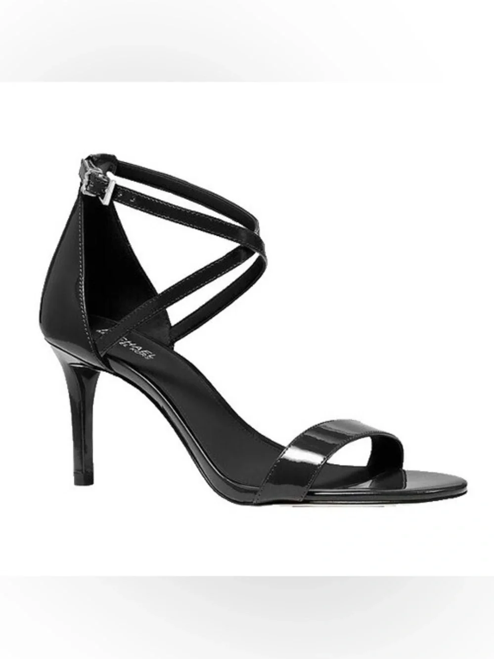 MICHAEL KORS Ava Mid Sandals Black Patent Leather Heels Size 7.5